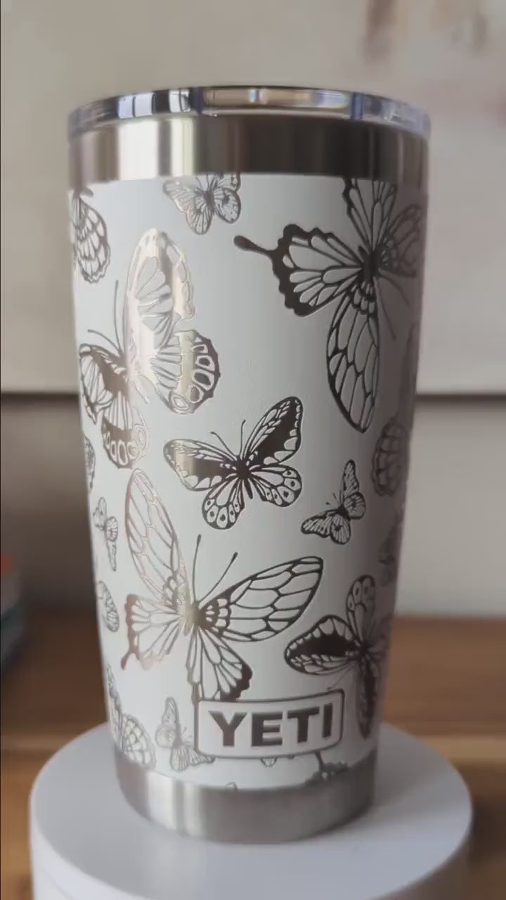 "Beautiful Butterflies" 360° Laser Engraved Tumbler - Whimsical Gift for Gardeners, Boho Aesthetic & Nature Lovers - Authentic YETI