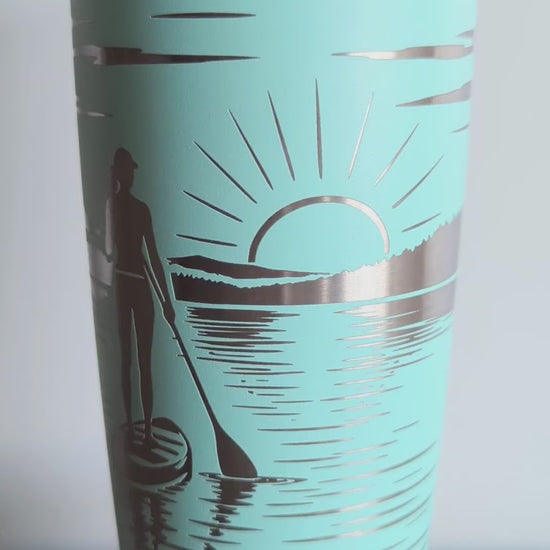 "Sunset Paddler" SUP 360° Laser Engraved Tumbler - Lake Gift for Paddleboarders & Outdoor Lovers - Authentic YETI