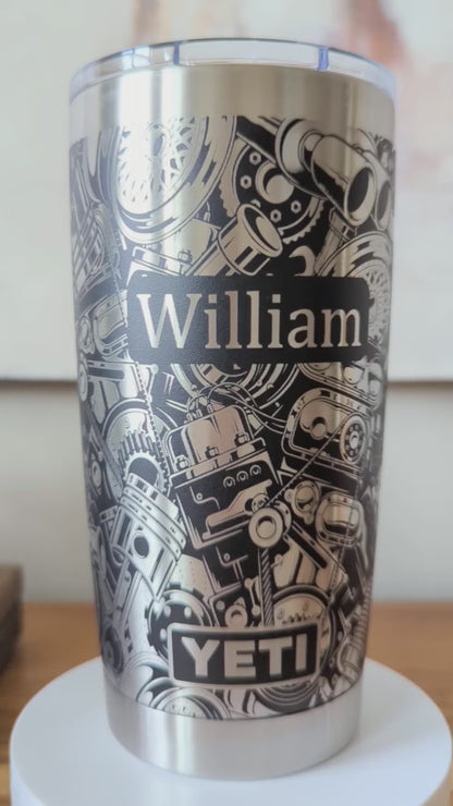 "Car Parts" 360 Laser Engraved Tumbler - Unique Gift for Car Guys, Mechanics & Gearheads - Authentic YETI